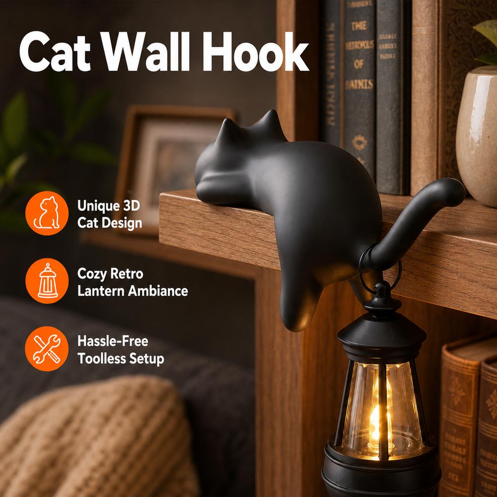 Desk Setup Black - 3D Printed Cat Shelf Hanger Night
