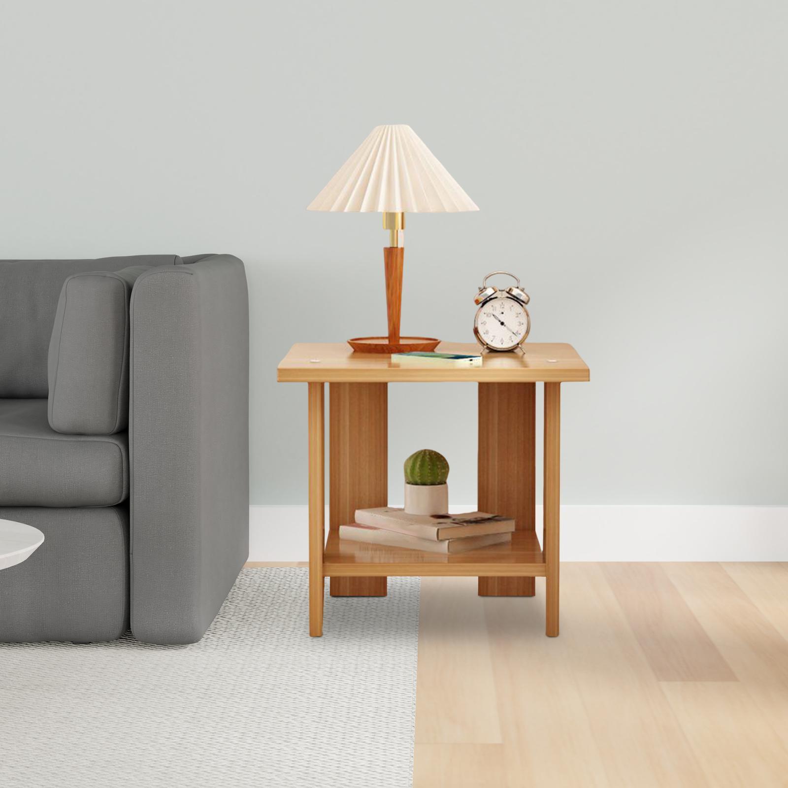 Desk Setup Ideas - Wooden Double Layers Side Table Multifunctional