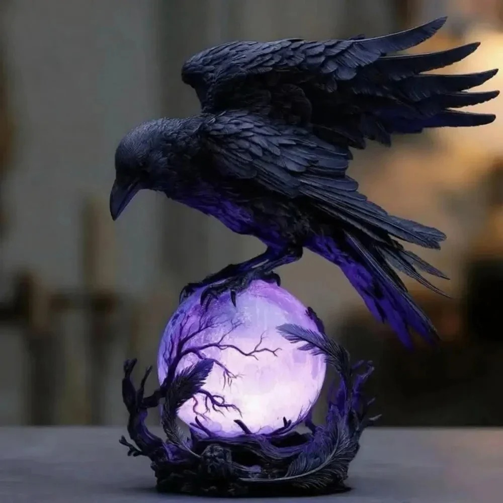 Gothic Raven LED Lamp Sculptur - Desk Setup Dark ulasan dan harga