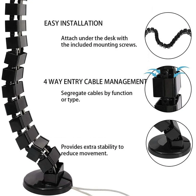 Wire Spine Cable Sleeve Under  - Desk Setup Clean ulasan dan harga