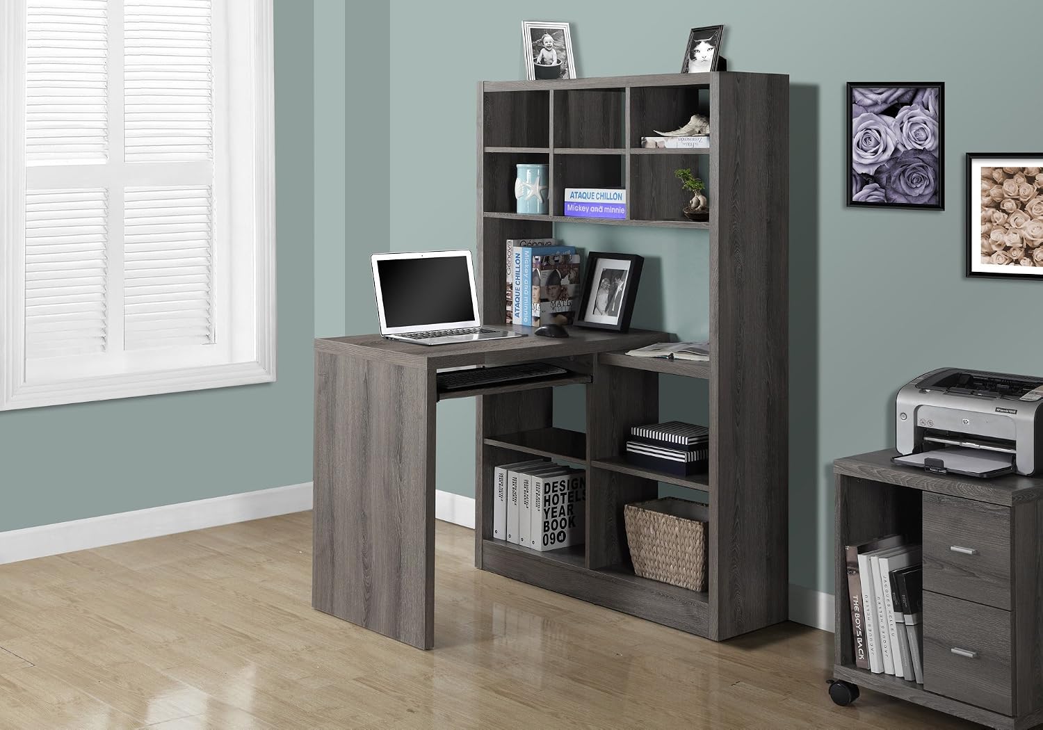 Corner Desk with Adjustable Sh - Desk Setup Dark ulasan dan harga
