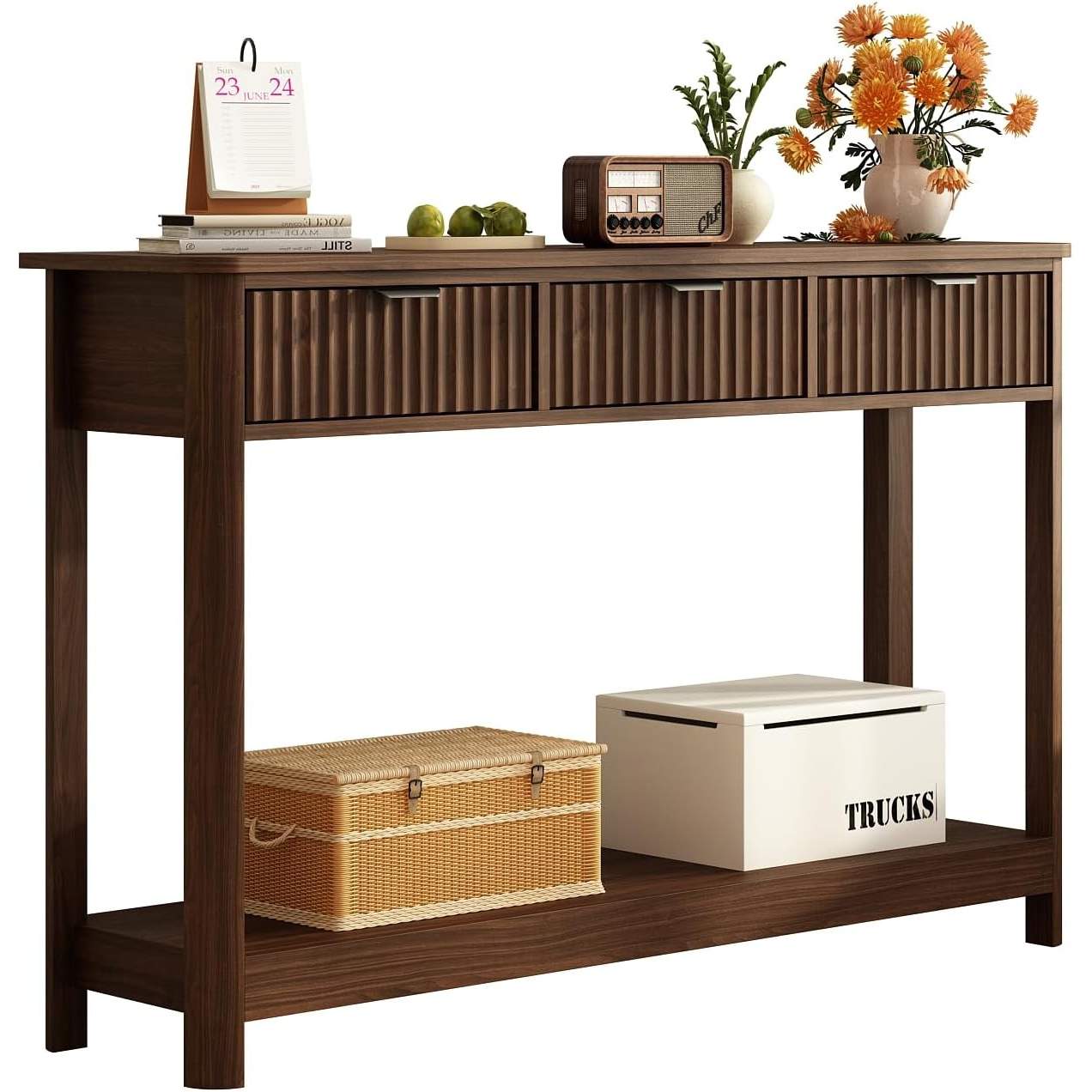 Fluted Wood Console Table with - Desk Setup Minimalist ulasan dan harga