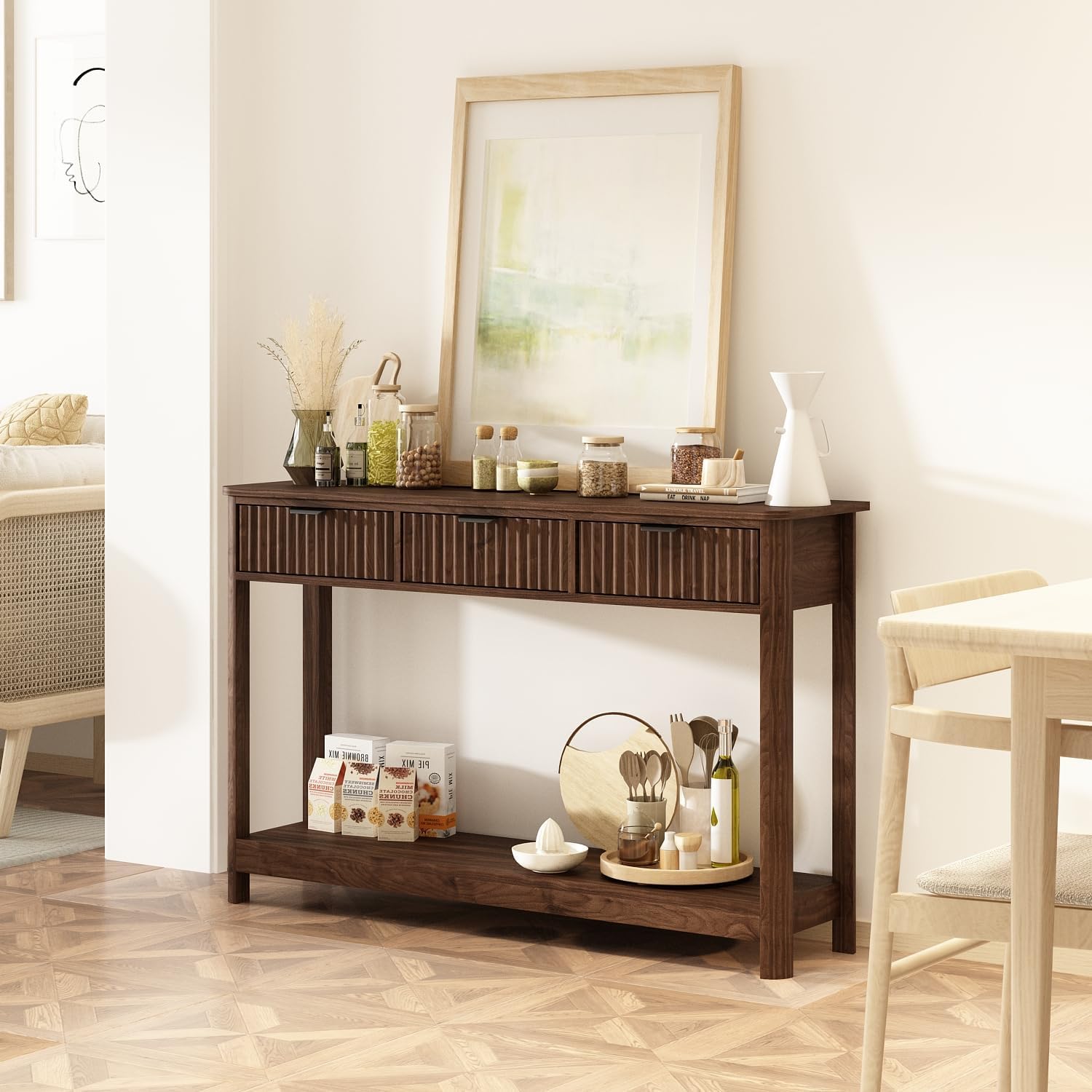 Fluted Wood Console Table with - Desk Setup Minimalist ulasan dan harga
