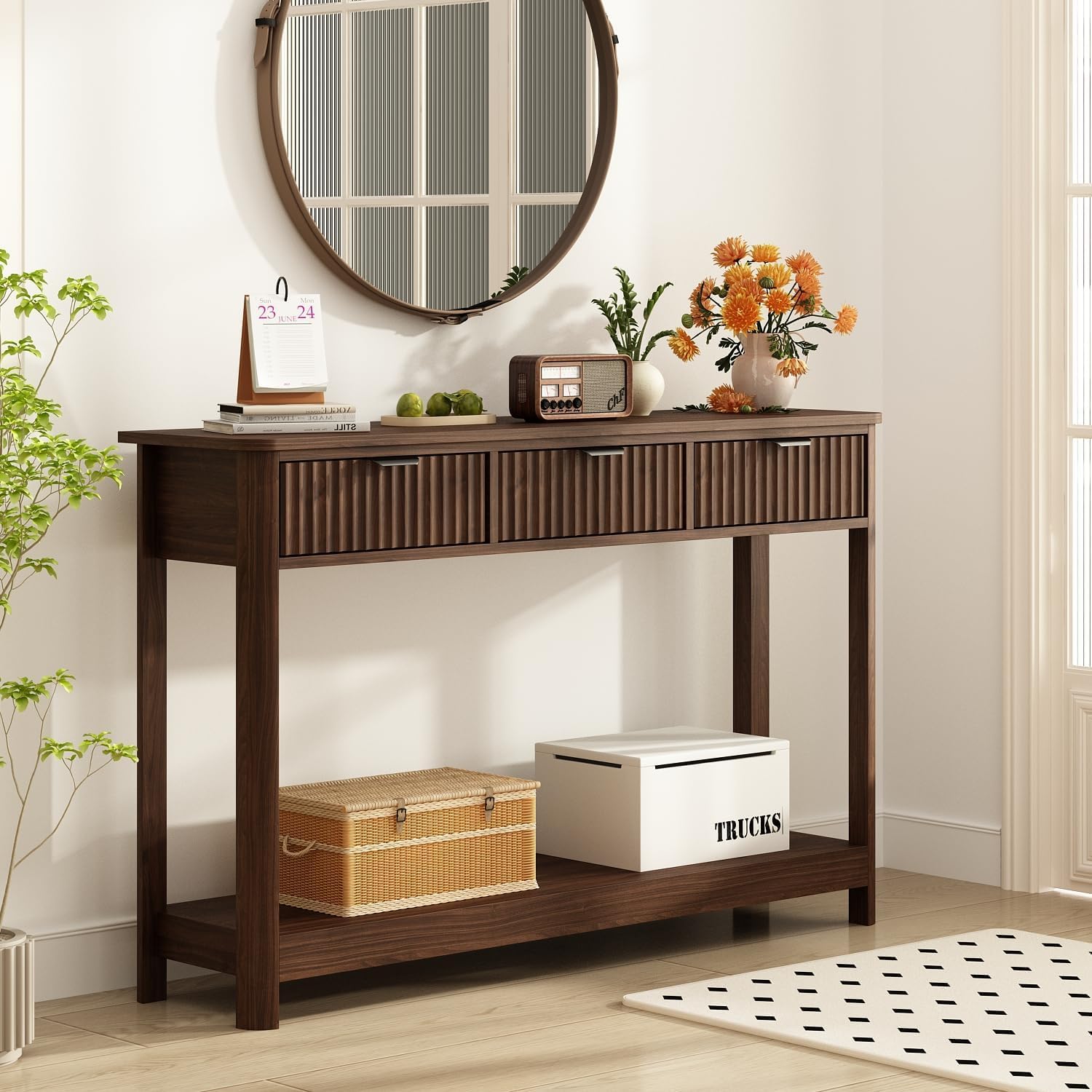 Fluted Wood Console Table with - Desk Setup Minimalist ulasan dan harga